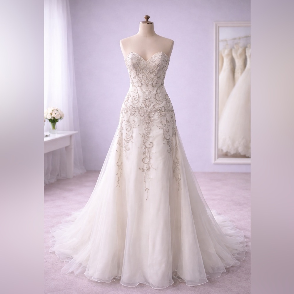 Private Collection Ivory Beaded Bridal Gown – Size 8 (Bridal Size)